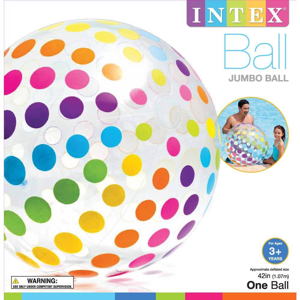 Intex Jumbo Multi-Color Inflatable Glossy Big Polka-Dot Colorful Giant Pool Beach Ball 59065EP-WMT