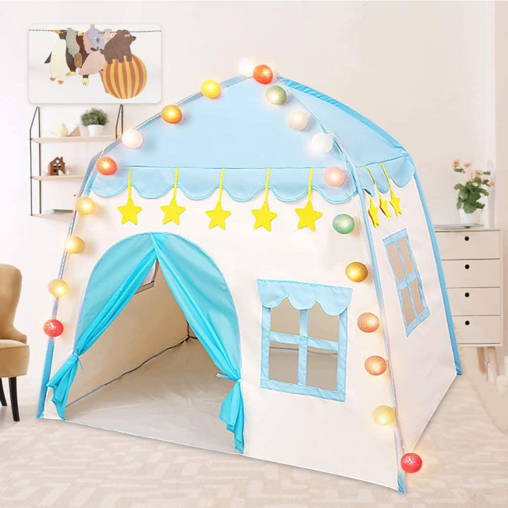 Kids Play Tent for Girls Boys 420D Oxford Fabric Princess Playhouse Blue Castle Play Tent Children Fairy Tale Teepee Tent Indoor Outdoor with Carry Bag, Star Lights NOT Included