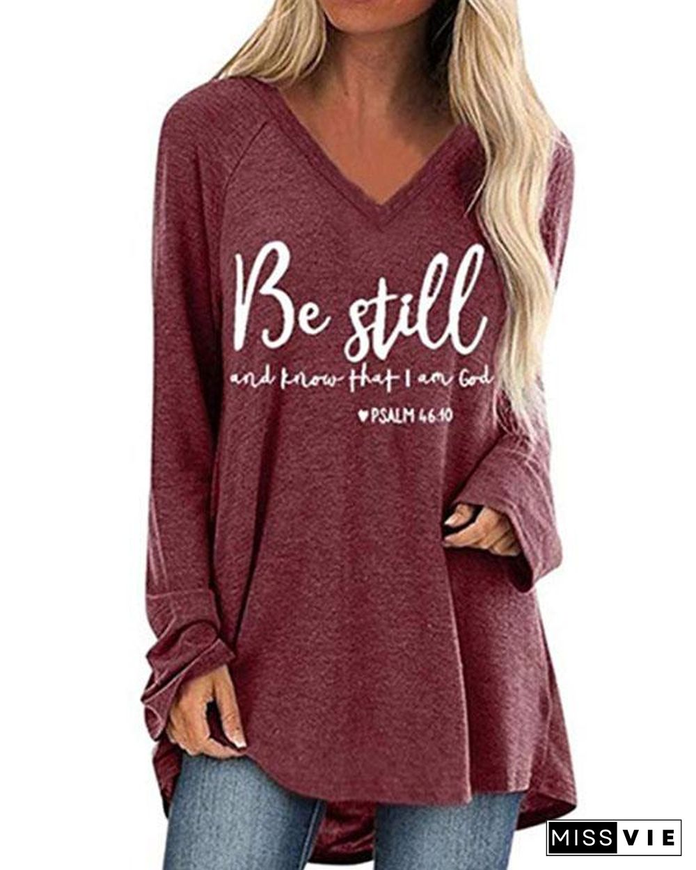 V Neck Letters Loose-Fitting T-shirt