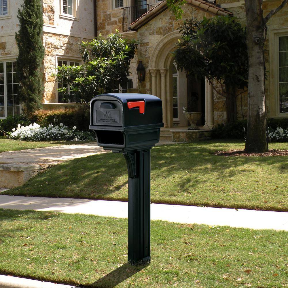 Architectural Mailboxes Gentry Black Medium Plastic All-in-One Mailbox and Post Combo GGC1B00AM