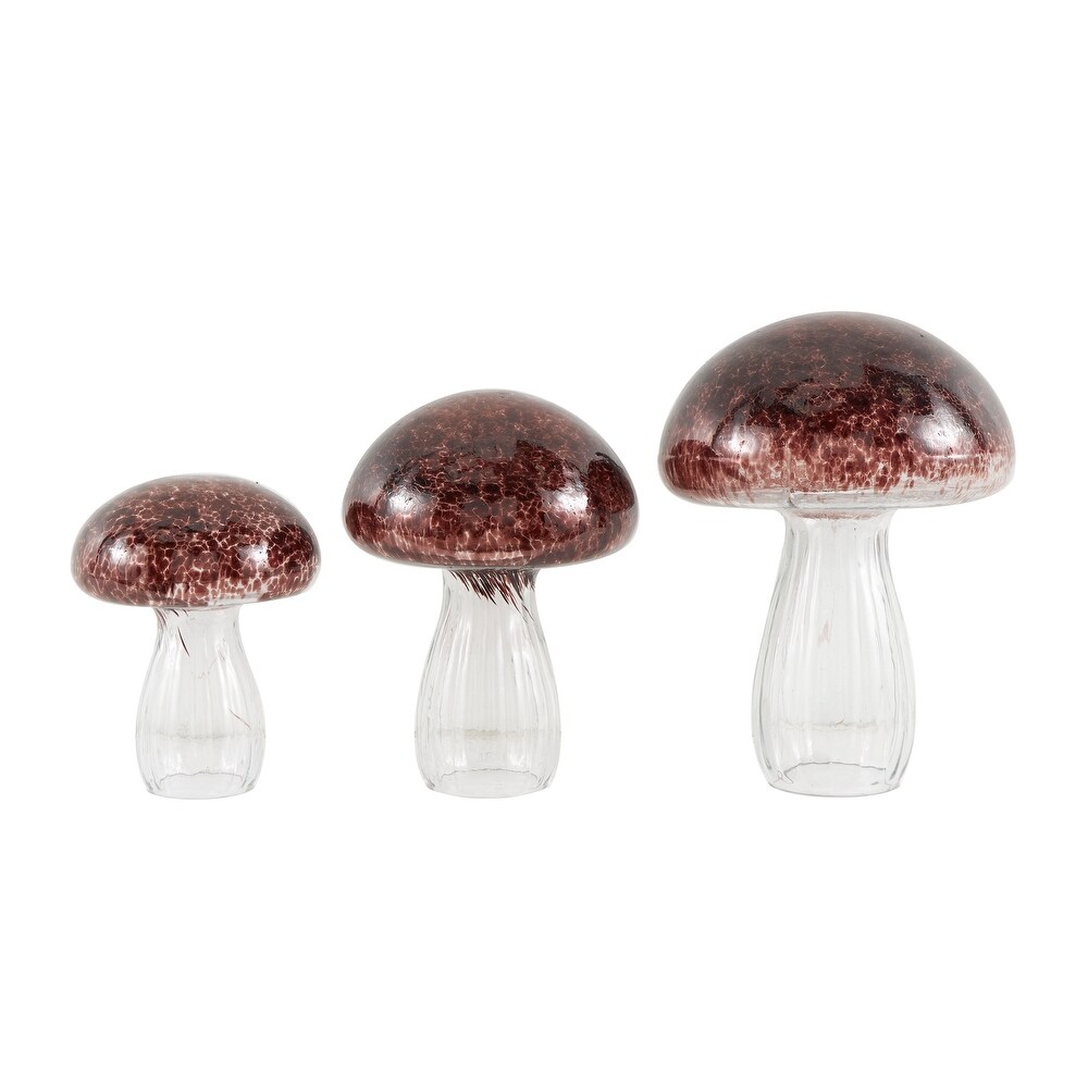 Red Glass Textured Mushroom Sculpture with Clear Stems (Set of 3)