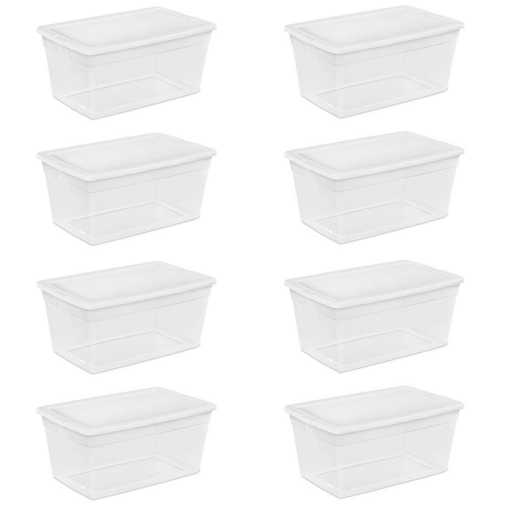 Sterilite 90-Quart Storage Box with Clear Base and White Lid (8 Pack) 16668004 8 x 16668004