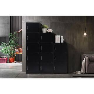 HODEDAH 59 in. Black Wood 5-shelf Standard Bookcase with Doors HID5 BLACK