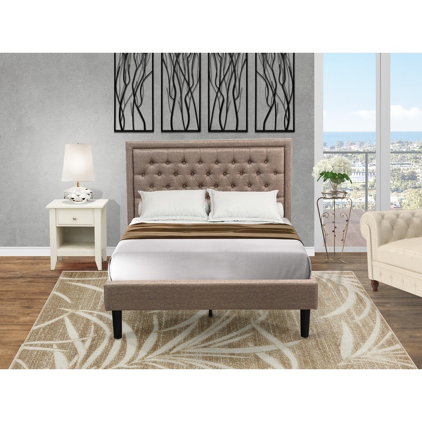 East West Furniture Full Bed Set - Platform Bed - Dark Khaki Headboard with 1 Wood Night Stand - (End Table Finish Option) - - 33772183