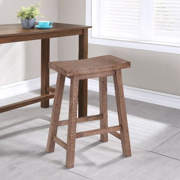 Wooden Frame Saddle Seat Counter Height Stool with Angled Legs， Gray