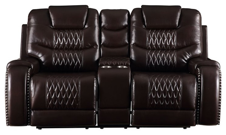 Braylon Loveseat with Console (Motion) in Brown PU   Contemporary   Loveseats   by GwG Outlet  Houzz