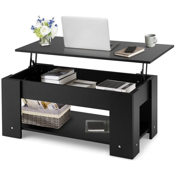 Black Coffee Table with Lift-up Desktop and Storage