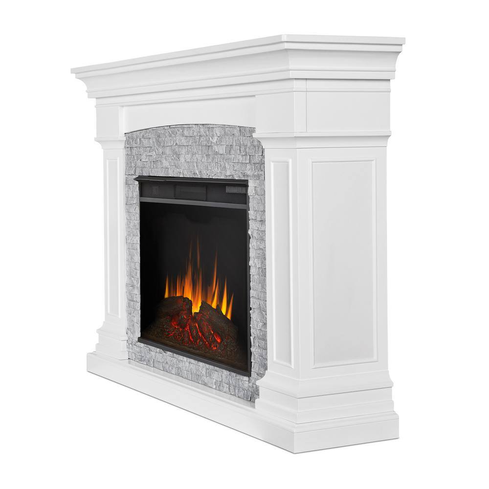 Real Flame Deland Grand 63 in. Freestanding Wooden Electric Fireplace in White 8290E-W