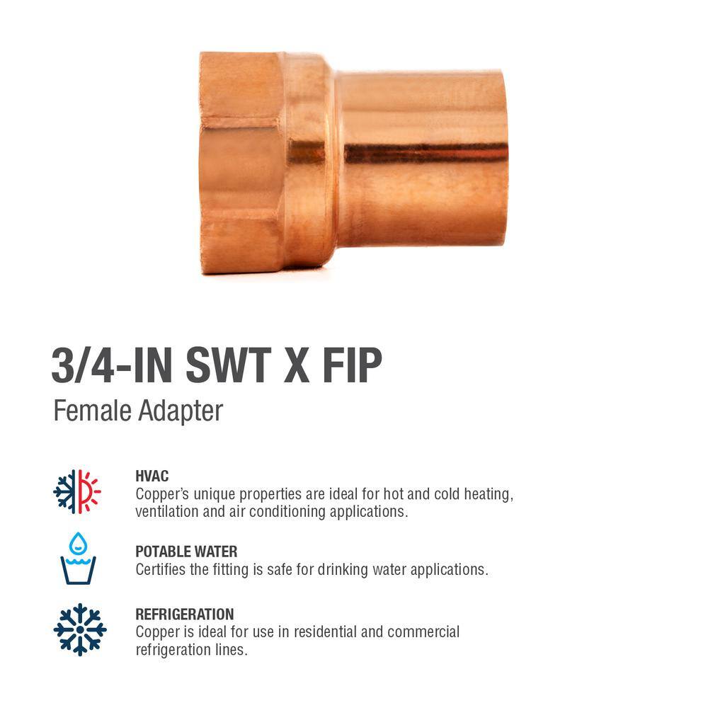 Everbilt 34 in. Copper Pressure Cup x FPT Female Adapter Fitting W 01246EB