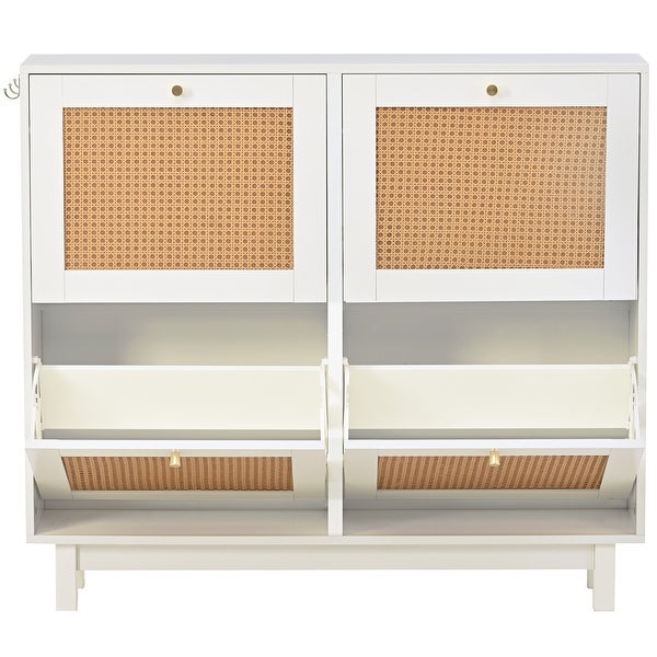 Boho White 2-Tier Entryway Shoe Cabinet with 4 Flip Drawers