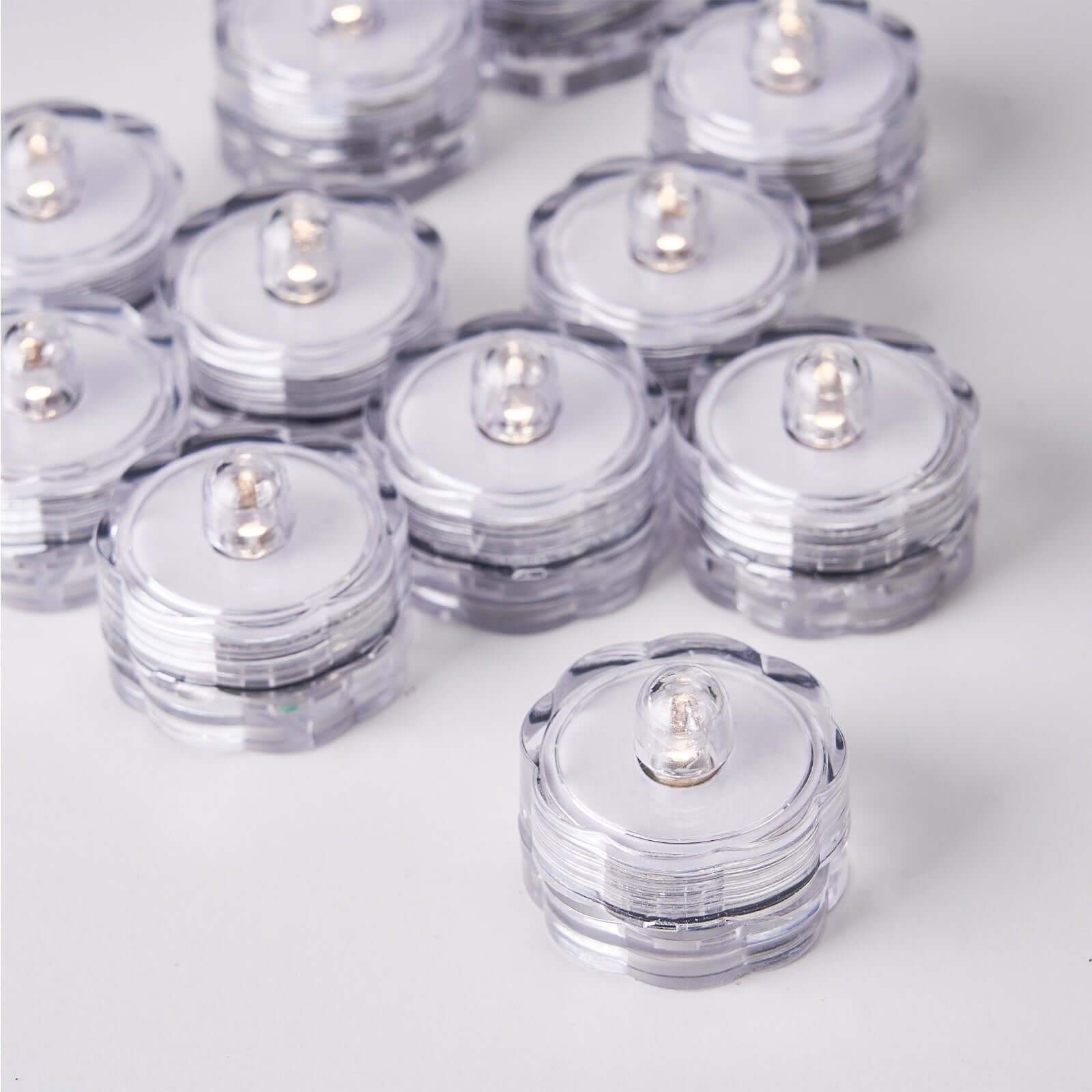 12 Pack Warm White Underwater Submersible LED Tealights, Battery Operated Waterproof Mini Lights