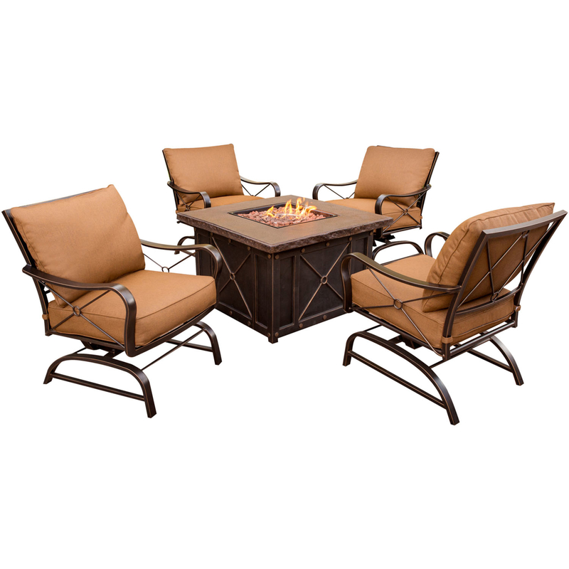 Hanover Stone Harbor 5 pc Bronze Steel Fire Pit Set Brown