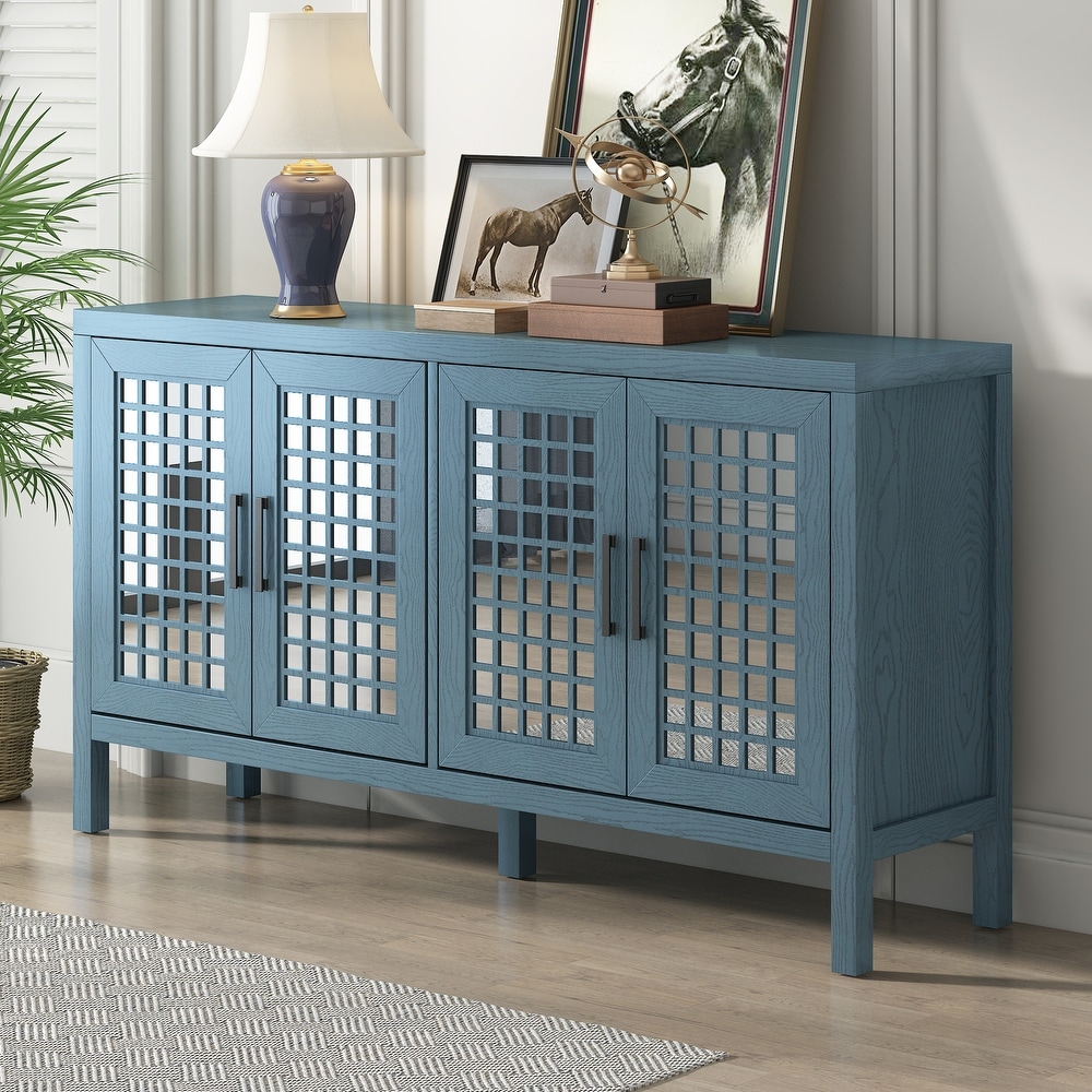 Retro Mirrored Sideboard with Closed Grain Pattern for Dining Room