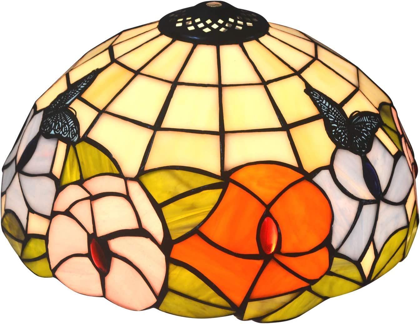 SHADY Premium Tiffany Style Butterfly and Flower Stained Glass Table  Lamp shade 11-7/8 Inch Width  Only Lampshade  Exclude Accessories  Pack of 1