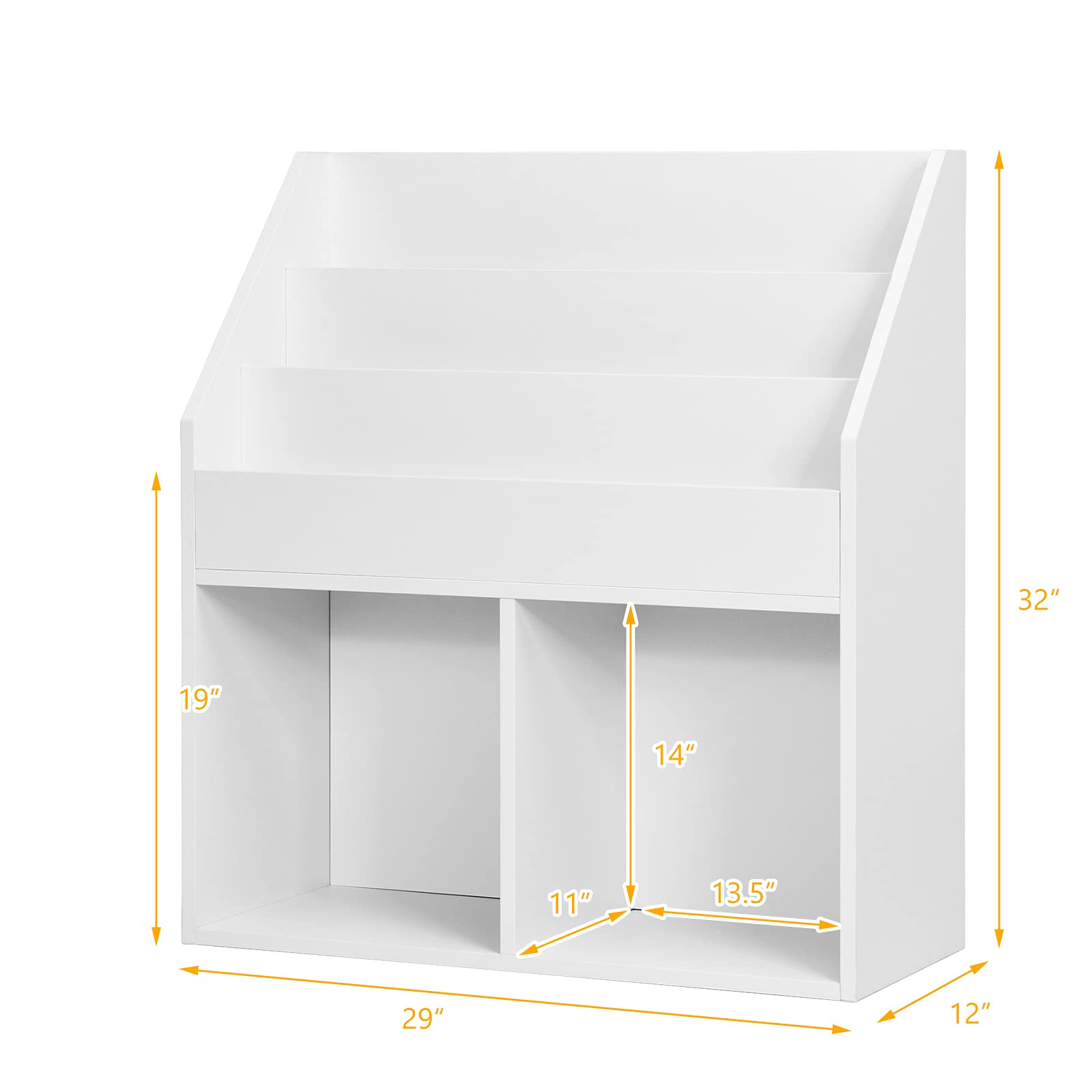 Costzon Kids Bookshelf, Wooden Toy Storage Cabinet Organizer Holder w/Shelves & 2 Large Cubes