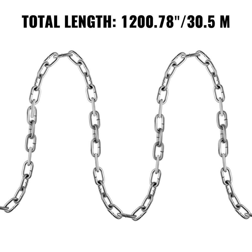 VEVOR 100 ft. x 0.25 in. G30 Tow Chain Proof Coil Chain Zinc Plated 13500 lbs. Load for Towing Logging Agriculture Guard Rails GLDXLT6MMX30.5M01V0