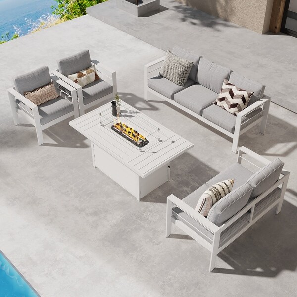 5 Pcs Patio Conversation Set with Propane Firepit