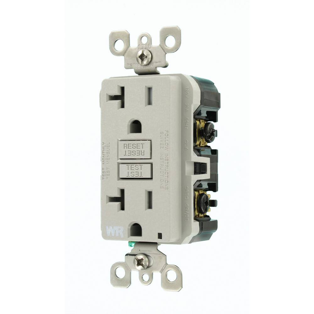 Leviton 20 Amp SmartlockPro WeatherTamper Resistant GFCI Duplex Outlet Gray GFWT2-GY