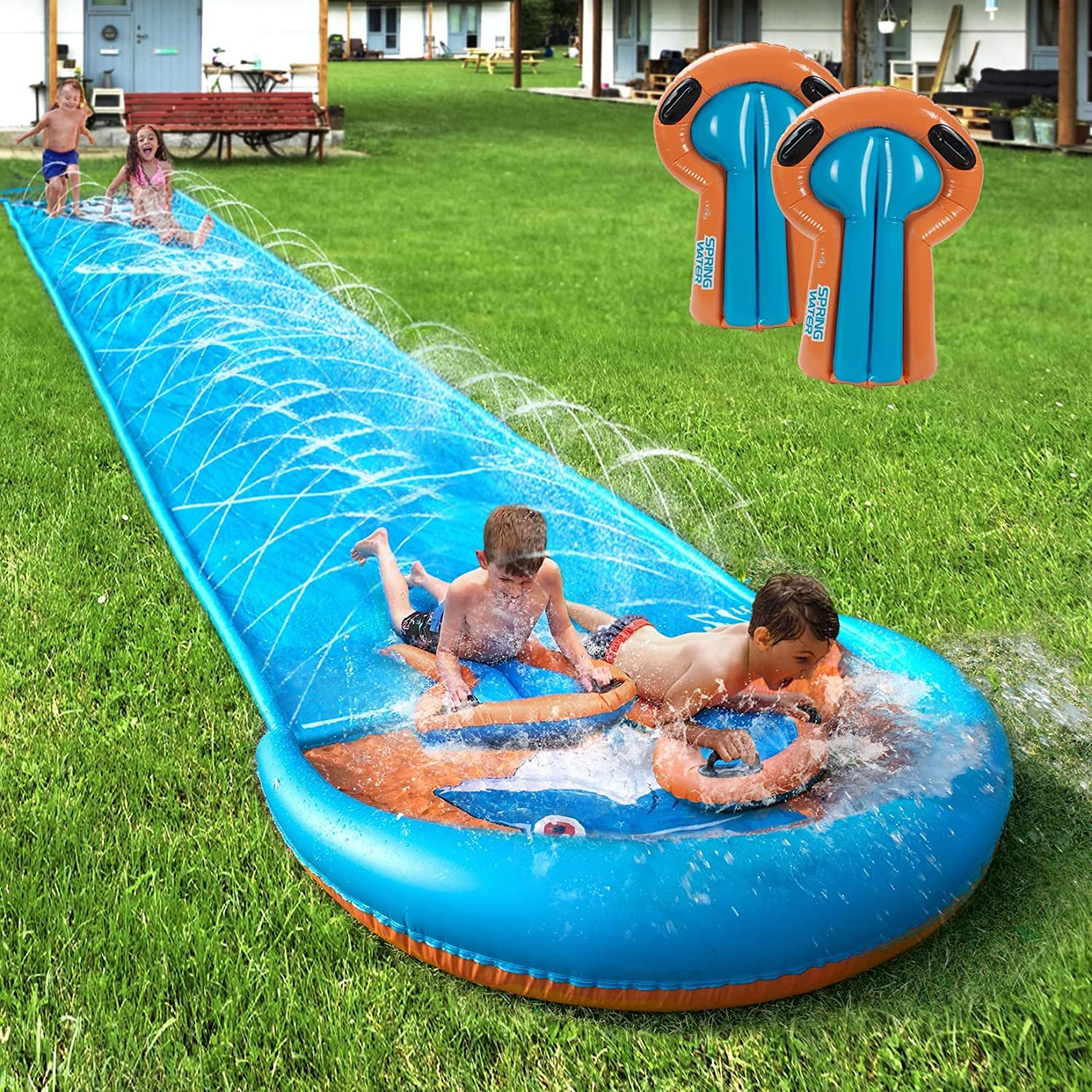 Terra Best Water Slide, 31ft Racing Slip with 2 Bodyboards, Water Slide for Adults And Kids Backyard with Water Sprayer in Both Side For More Fun