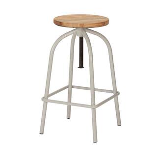 StyleWell Riverbed Beige Adjustable Backless Counter Stool with Wood Swivel Seat RW811-RVB