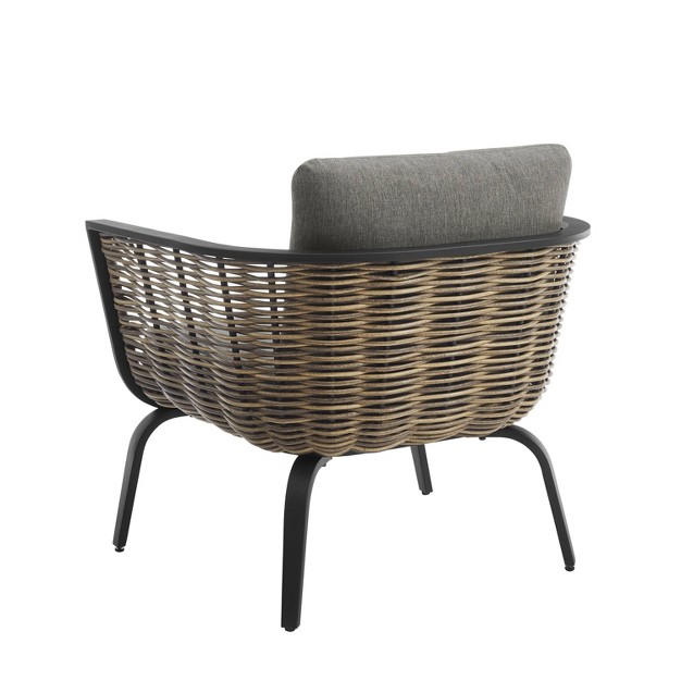 2pk Ashby Outdoor Woven Wicker Arm Chairs Black natural Linon