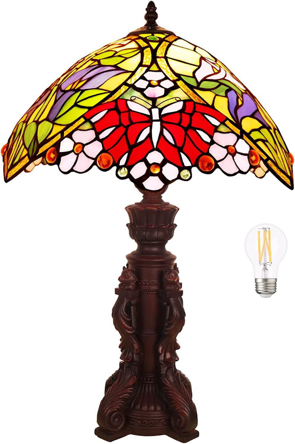 SHADY Tiffany Lamp Stained Glass Bedside Lamp for Bedroom 22\u2019\u2019 Tall Retro Desk Light Lamp LED Bulb(2700K  E26) Included Christmas