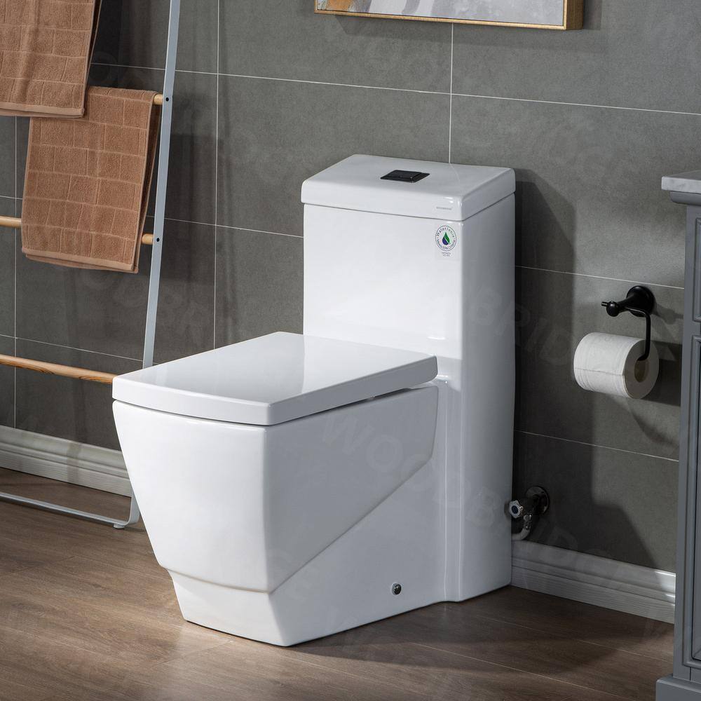 WOODBRIDGE Modern 1-Piece 1.28 GPF High Efficiency Dual Flush Square Elongated All-In One Toilet in White Seat Included HB0920MB