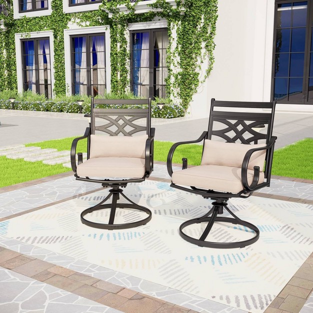 2pk Outdoor Swivel Dining Chairs With Metal Frame amp Seat amp Back Cushions Captiva Designs