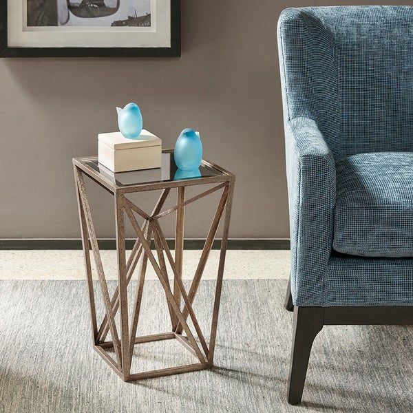 Angular Metal Accent Table with Tempered Glass Top