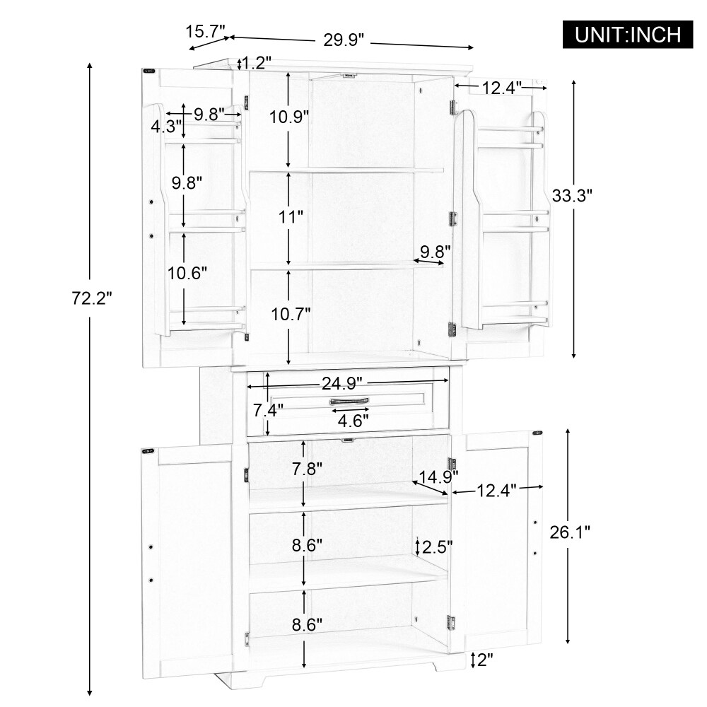 72.2'' H Bathroom Storage Cabinet with Doors and Drawer  Multiple Storage Space  Adjustable Shelf   72.2'' H