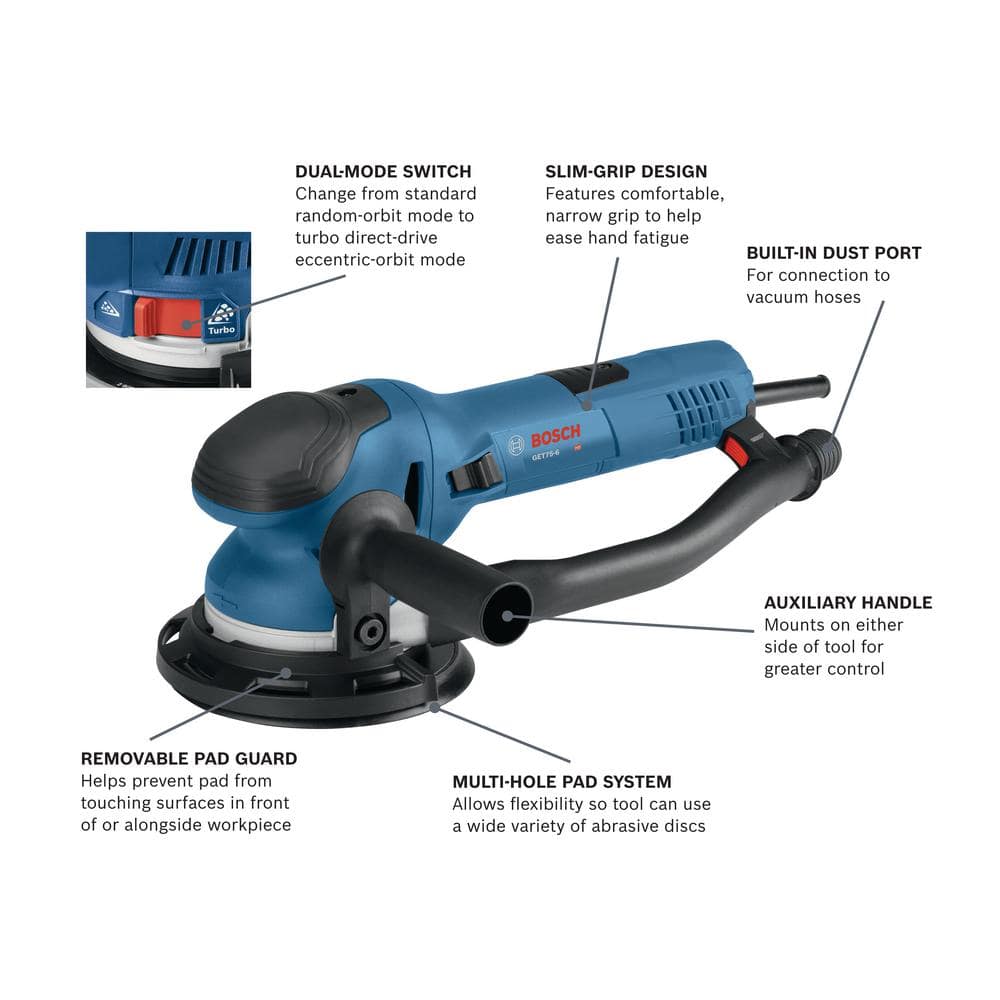 Bosch 6 in. Electronic Variable Speed Barrel-Grip Random Orbit Sander with Turbo Mode GET75-6N