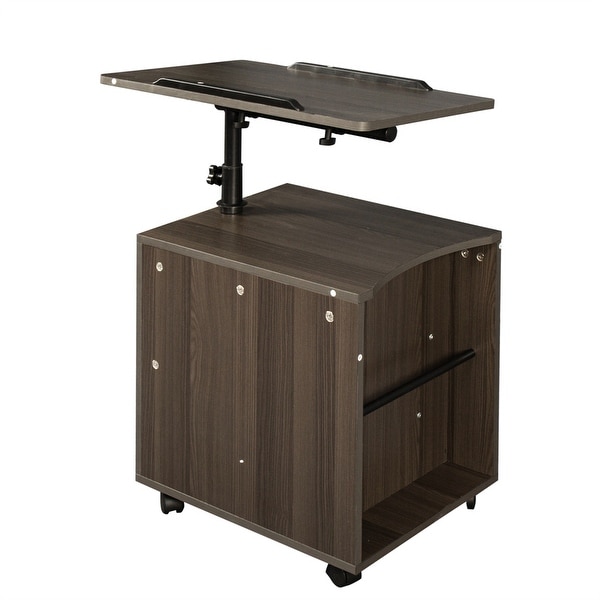 Height Adjustable End Table Wooden with Swivel Top Black Walnut