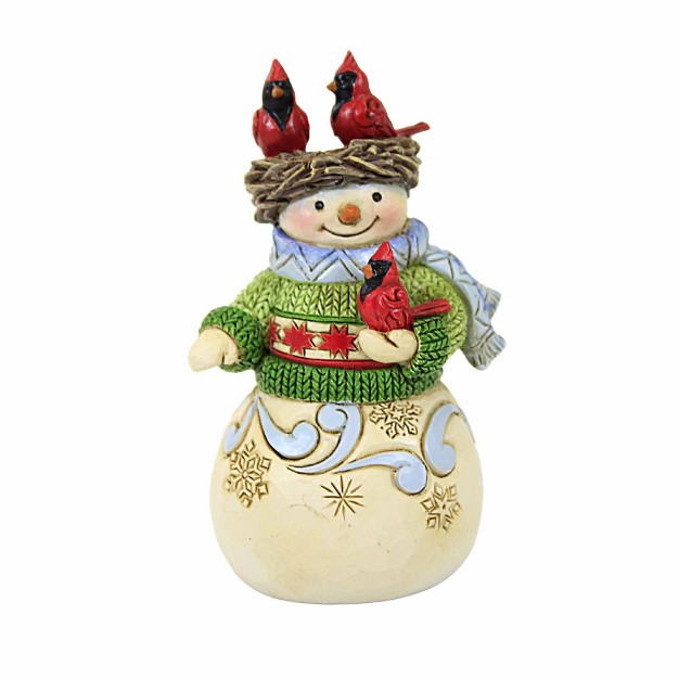 Jim Shore Snowman With Nest On Head Mini One Figurine 3 75 Inches Heartwood Creek Cardinals 6012957 Resin Multicolored