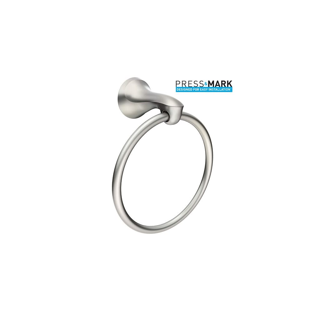 Moen Darcy Brushed Nickel Towel Ring with Press and Mark Stamp 1pk