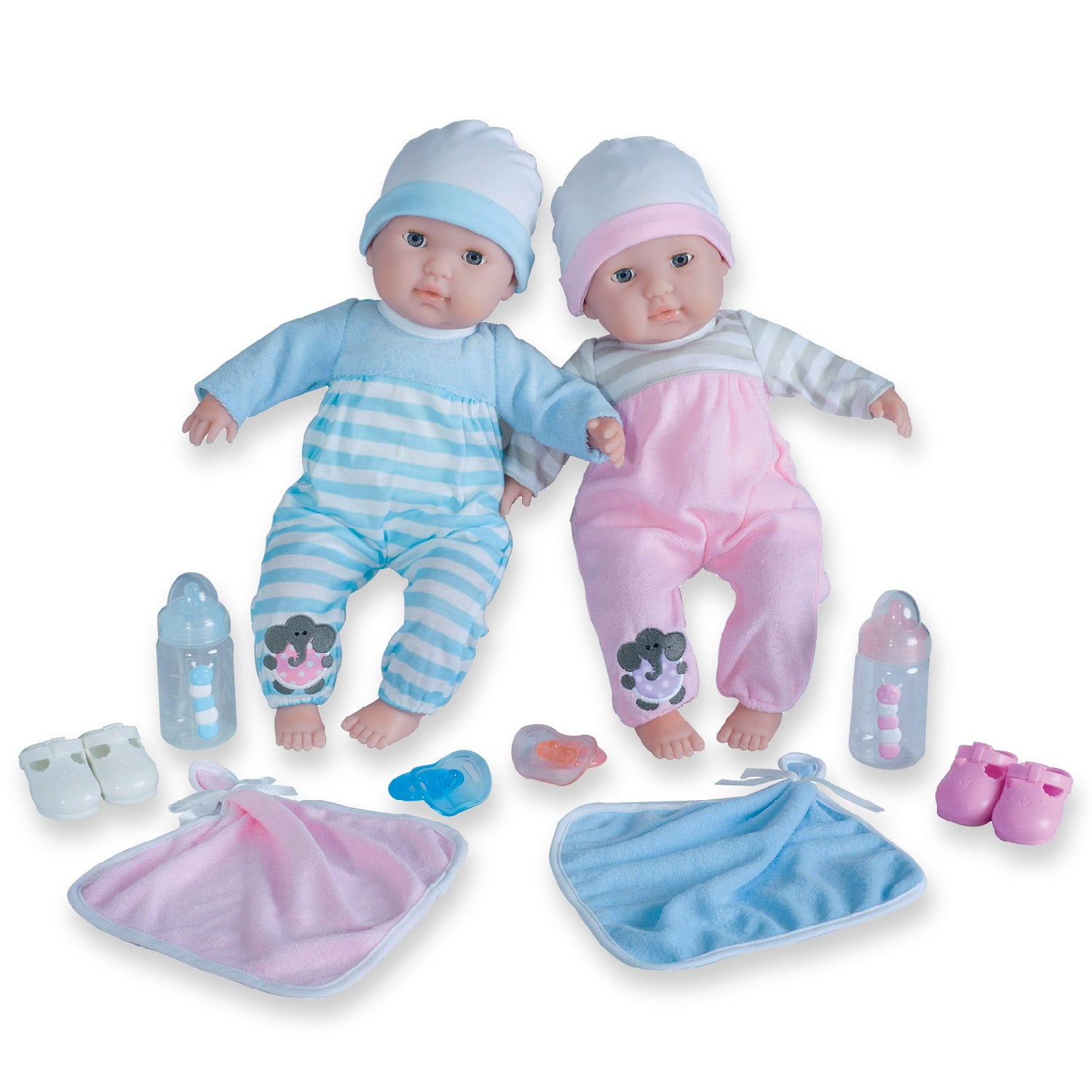 JC Toys Berenguer Boutique Twins 15" Soft Body Baby Dolls - Open/Close Eyes - Gift Set