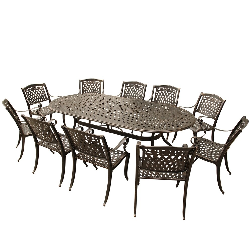 Goodland Outdoor Lattice 95 inch Bronze Oval Dining Set with Ten Chairs by Havenside Home