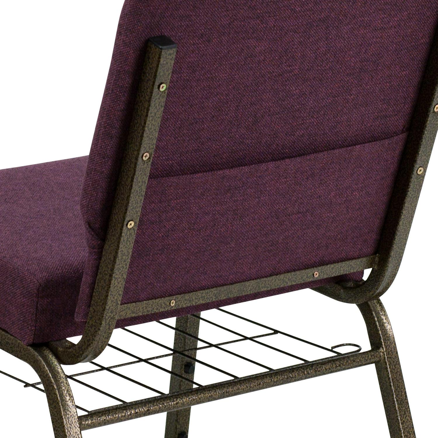 Flash Furniture HERCULES Series 218221W Church Chair in Plum Fabric with Cup Book Rack 8211 Gold Vein Frame  Crowdfused