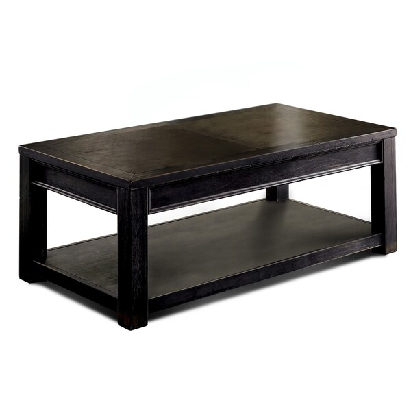 Furniture of America Dill Black 48-inch Solid Wood 1-shelf Coffee Table