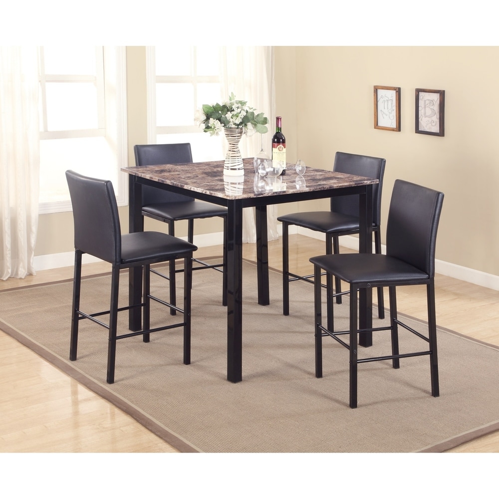 Roundhill Furniture Citico Counter Height Brown/Black Faux Marble 5 piece Dining Set