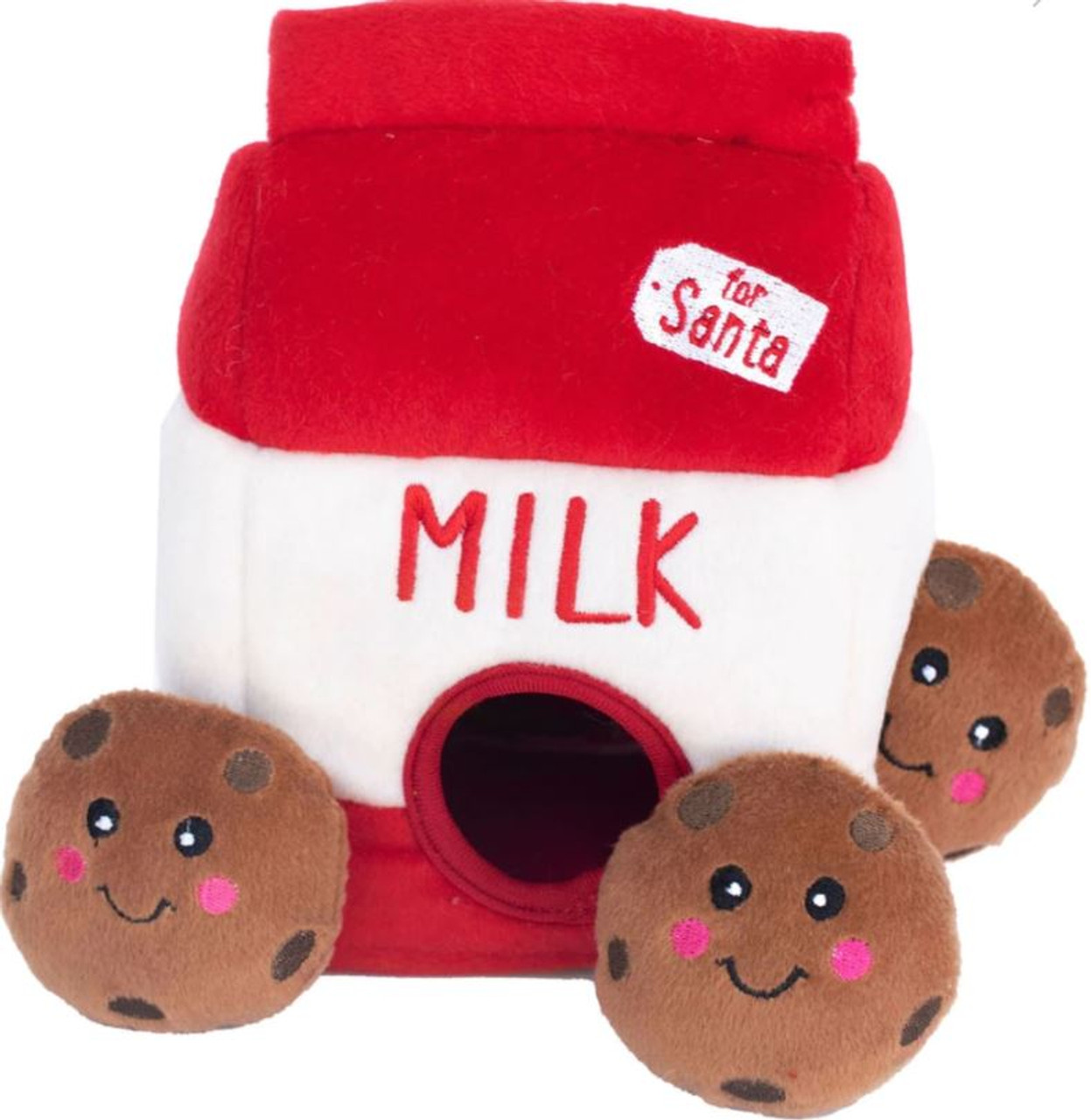 Zippy Paws Christmas Holiday Milk N' Cookies Burrow Dog Toy， Medium