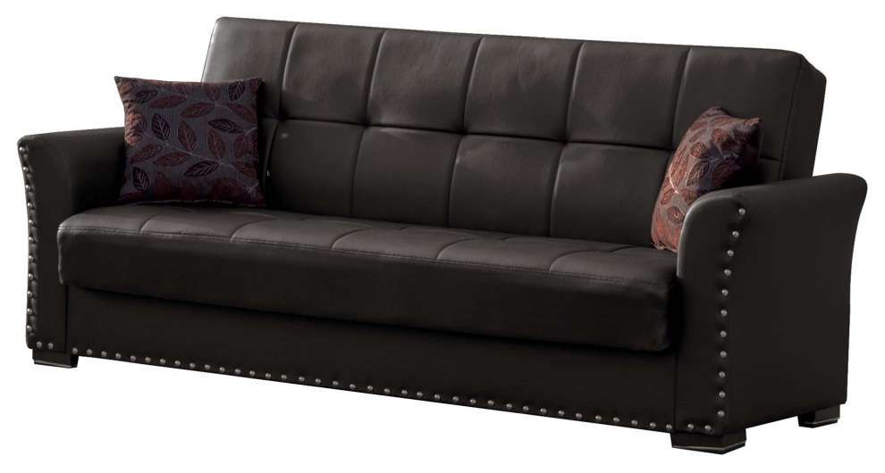 Sleeper Sofa  Square Tufted Seat With Click Clack Technology  Black Leatherette   Transitional   Sleeper Sofas   by Decorn  Houzz