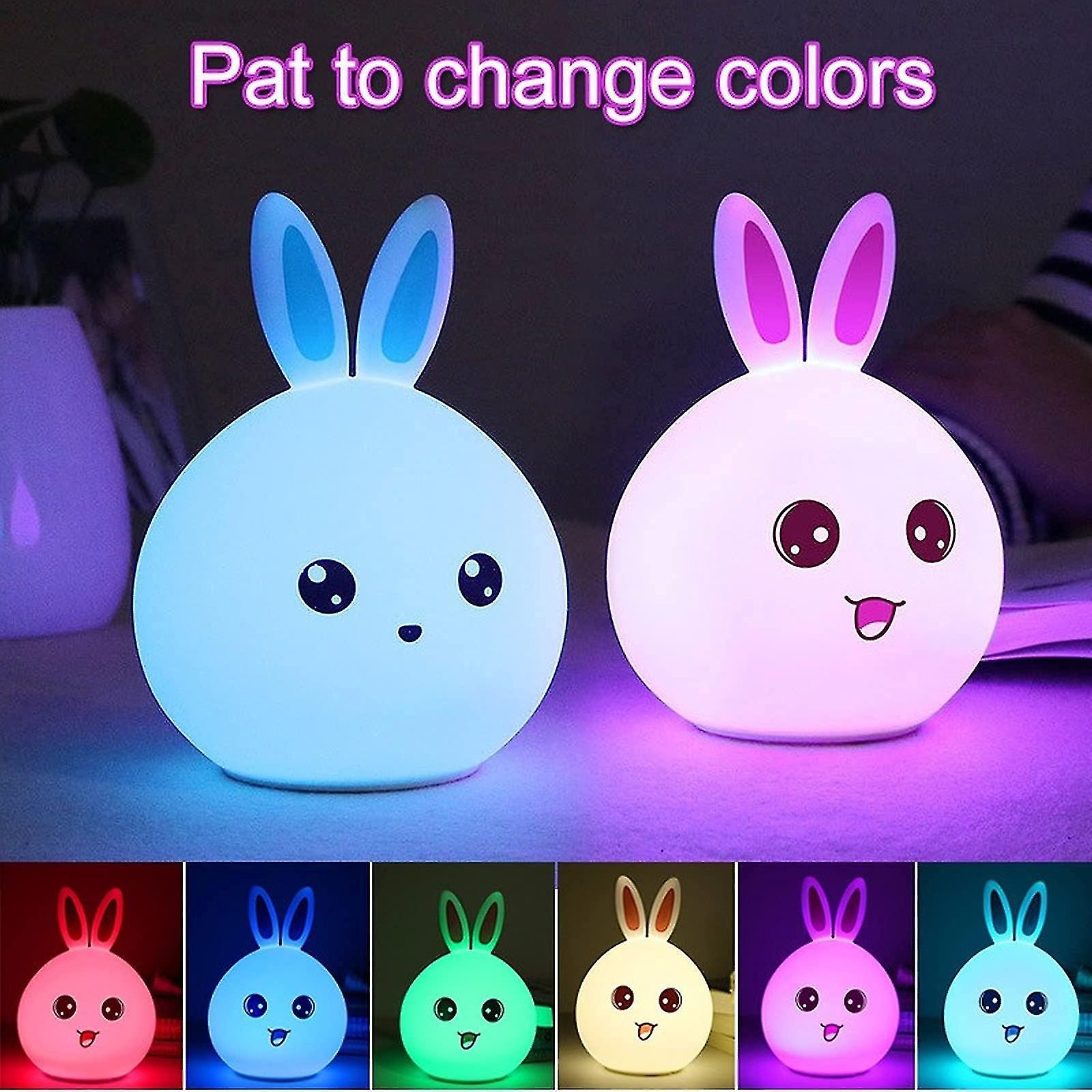 Cute Silicone Rabbit Night Light， Usb Rechargeable Rabbit Led Soft Silicone Touch Sensor Bedside Pat Lamp For Children Baby Kids