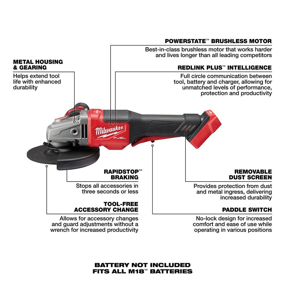 Milwaukee M18 FUEL 4-1/2 in.-6 in. No Lock Braking Grinder with Paddle Switch Kit 2980-21 from Milwaukee