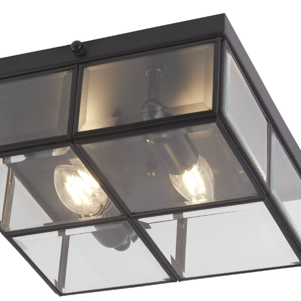 Britalia BRT330051 Matt Black & Clear Bevelled Glass Panels Square Flush 250mm