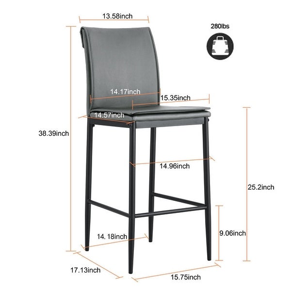 Counter Height PU Bar Stool with Metal Legs，Set of 2