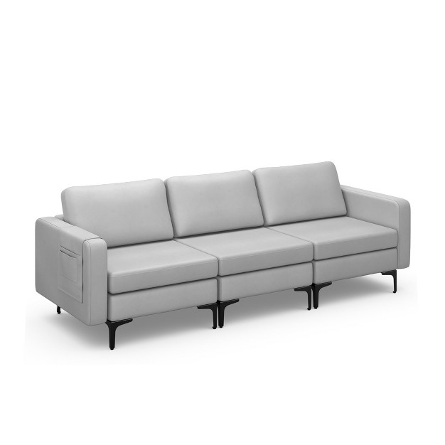 Costway Modern Modular 3 seat Sofa Couch W Side Storage Pocket amp Metal Leg