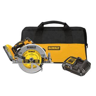 DW 20V MAX Lithium-Ion Cordless Brushless 7-14 in. Circular Saw Kit with 5.0Ah POWERSTACK Battery and Charger DCS570H1