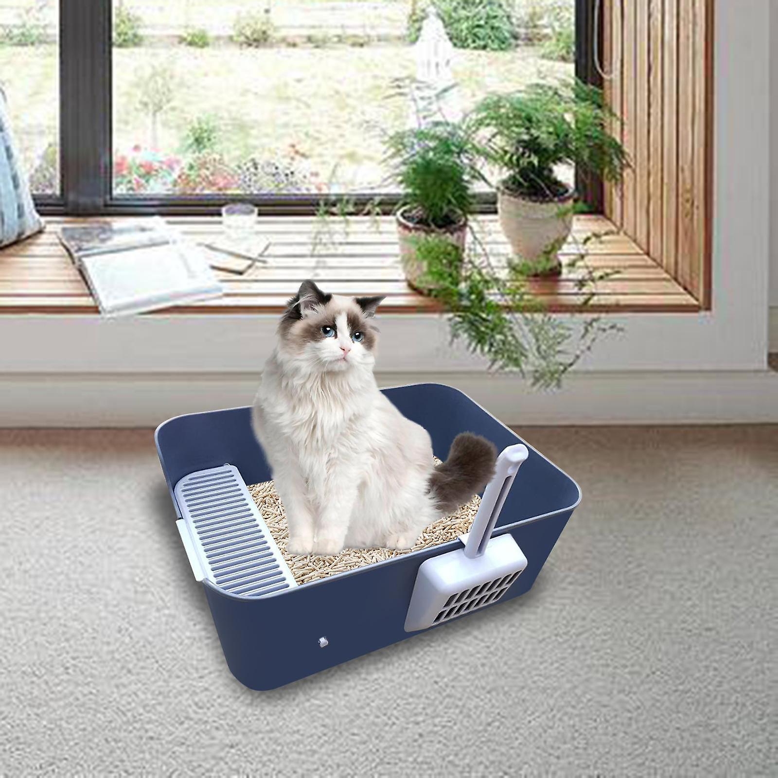 Open Top Cat Litter Box For Small Large Cats Indoor High Sided Cat Potty Pan