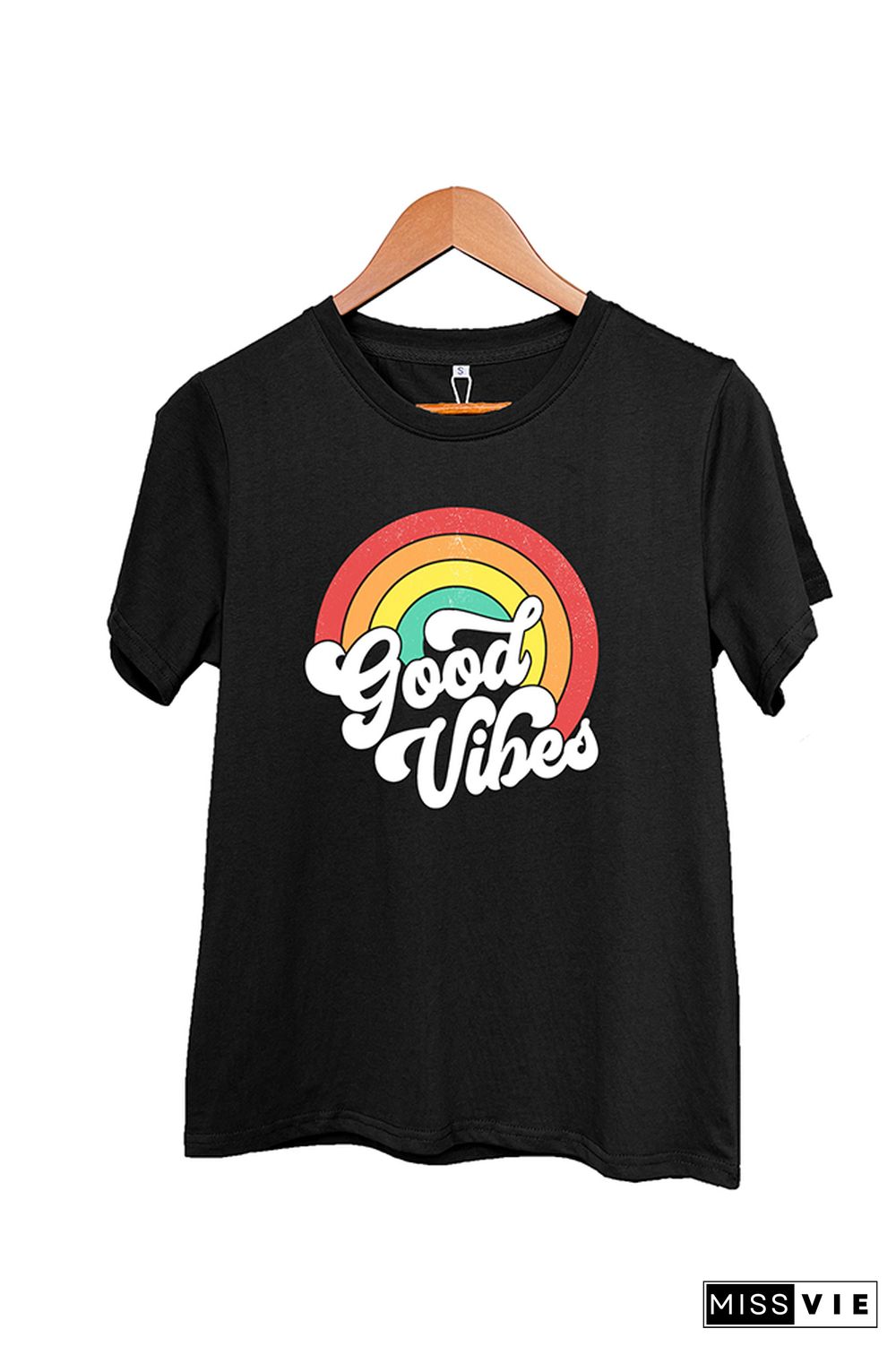 Good Vibes Vintage Rainbow Short Sleeve Graphic Tee Wholesale