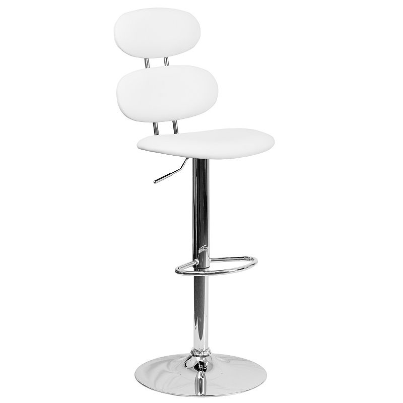 Emma and Oliver White Vinyl Adjustable Height Barstool with Ellipse Back